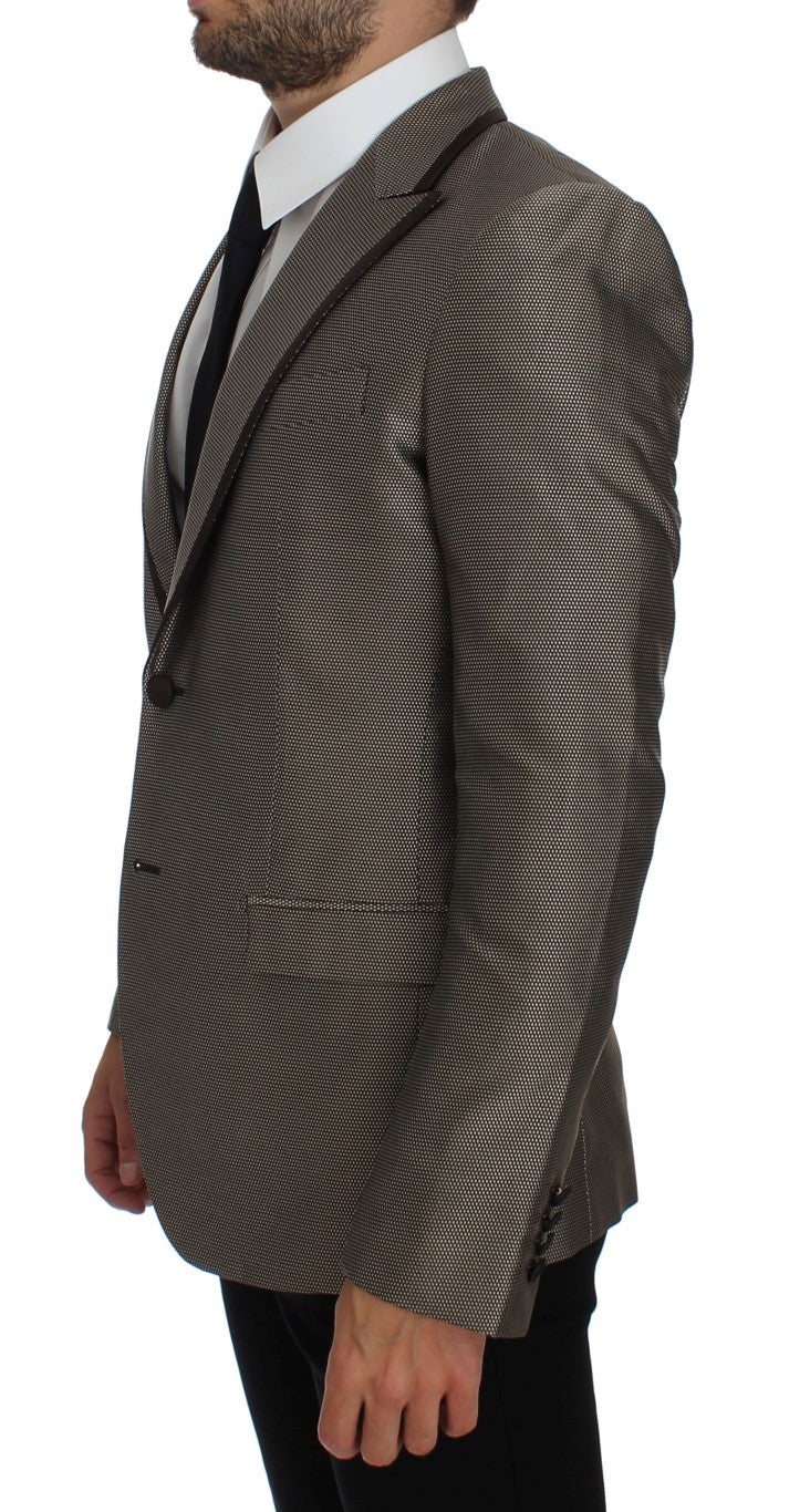 Dolce & Gabbana Brown Slim Fit Silk Two Button Blazer | Regal Royce