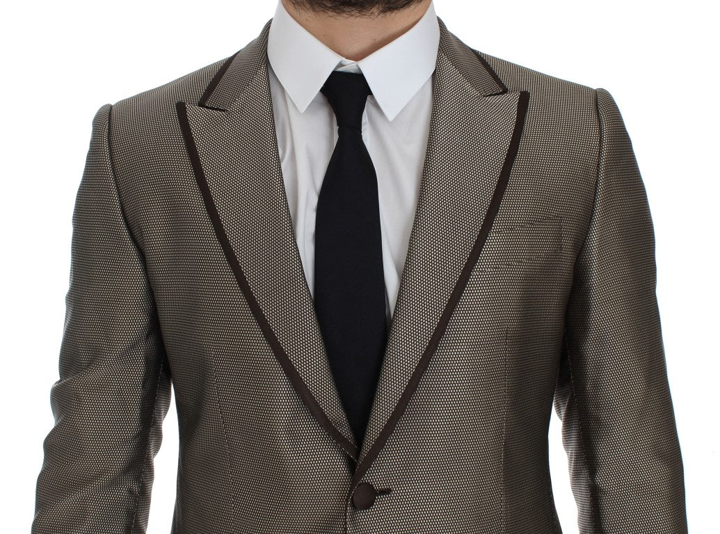 Dolce & Gabbana Brown Slim Fit Silk Two Button Blazer | Regal Royce