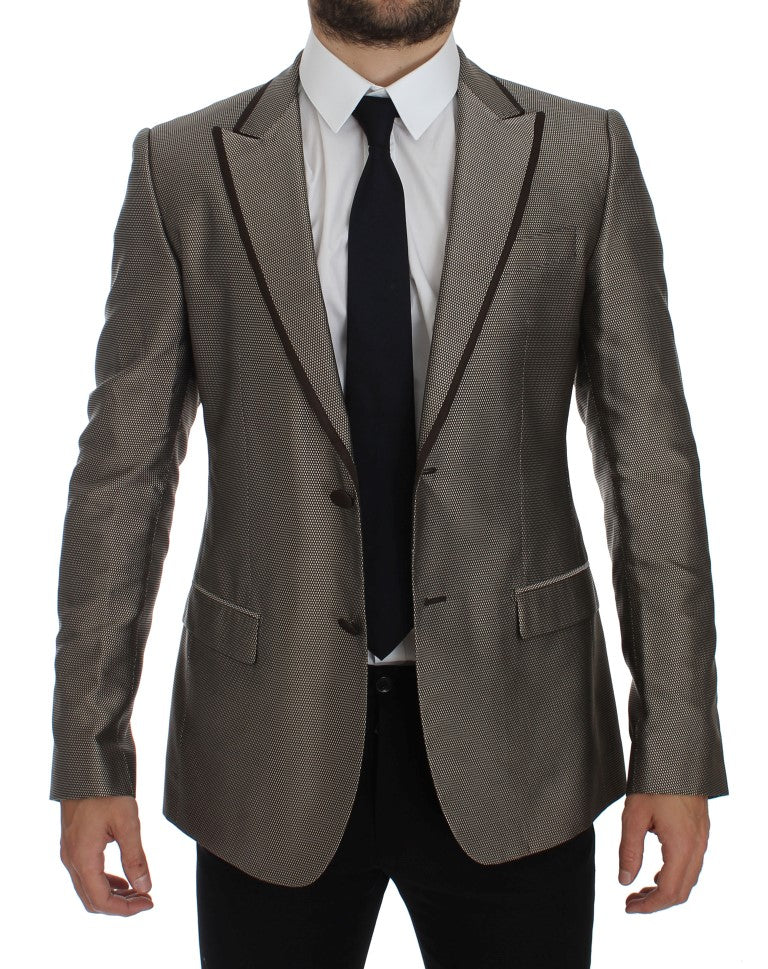 Dolce & Gabbana Brown Slim Fit Silk Two Button Blazer | Regal Royce