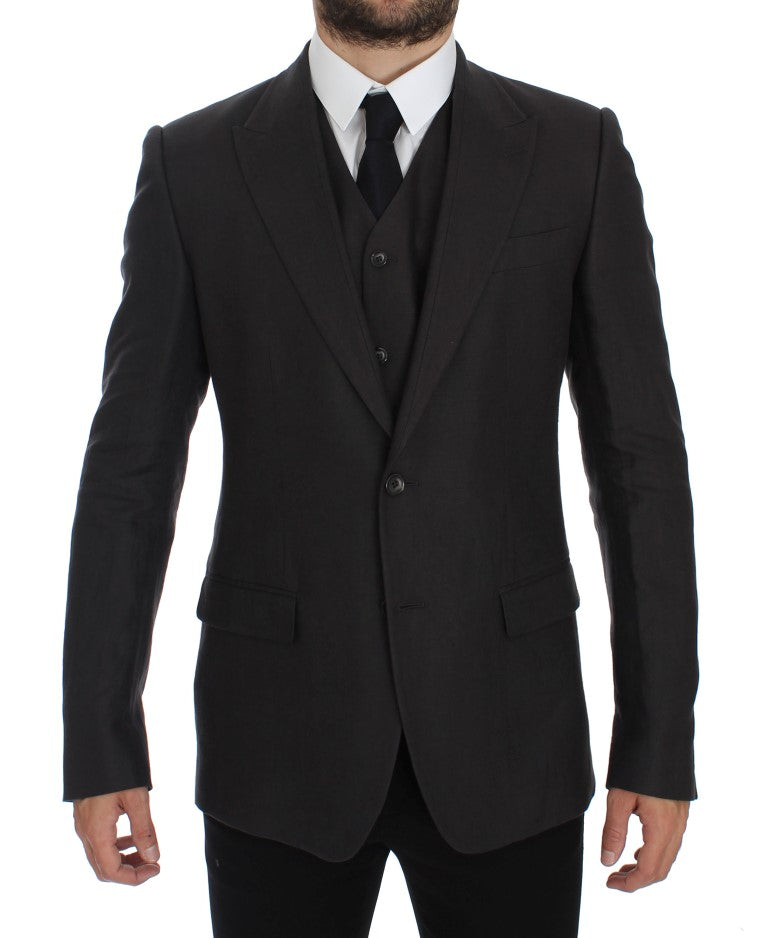 Dolce & Gabbana Gray Slim Fit Linen Blazer Jacket | Regal Royce