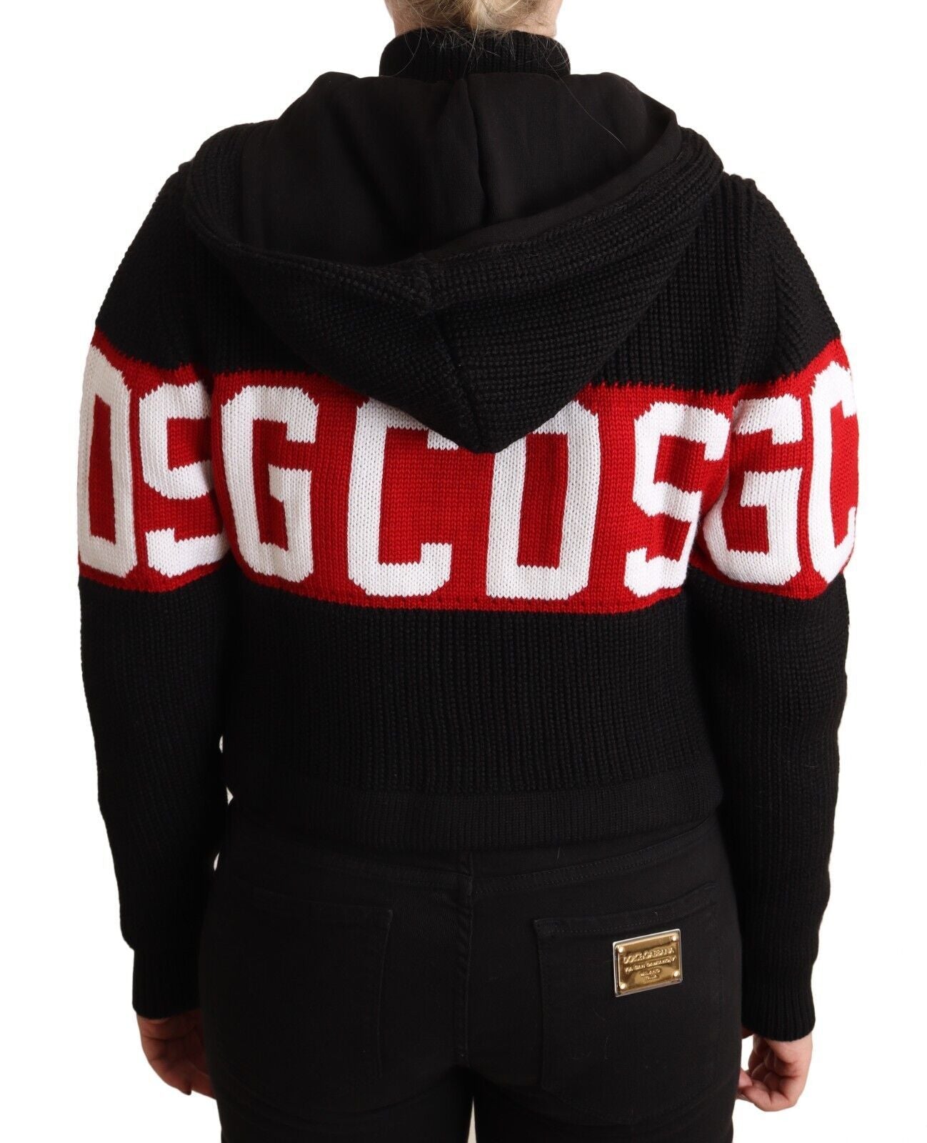 GCDS Black Cashmere Hooded Button Down Logo Cardigan Jacket | Regal Royce