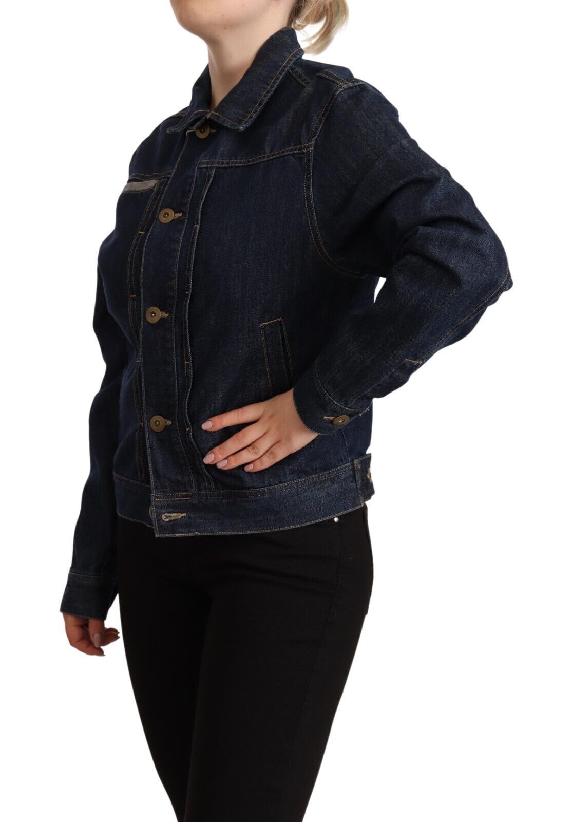 Master Coat Dark Blue Button Down Long Sleeves Denim Jacket | Regal Royce