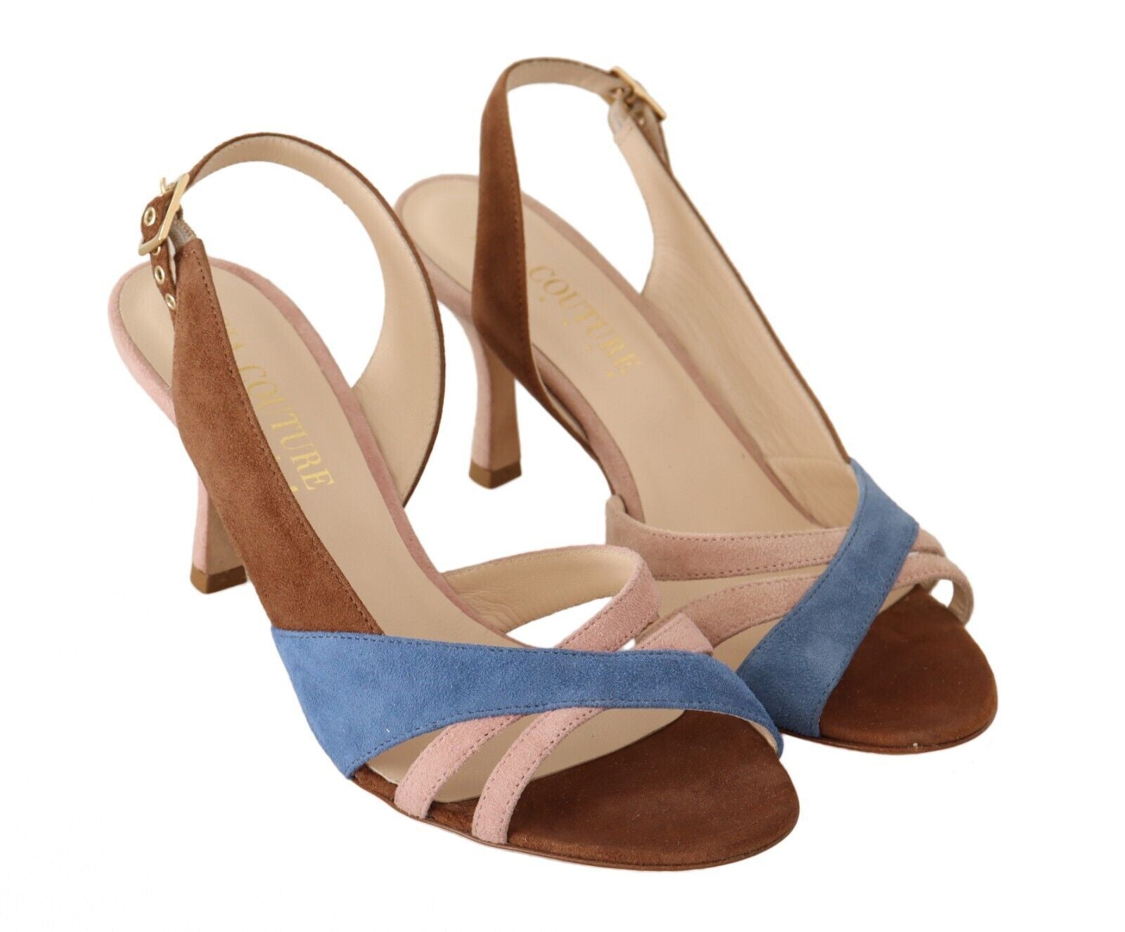 GIA COUTURE Multicolor Suede Leather Slingback Heels Sandals Shoes | Regal Royce