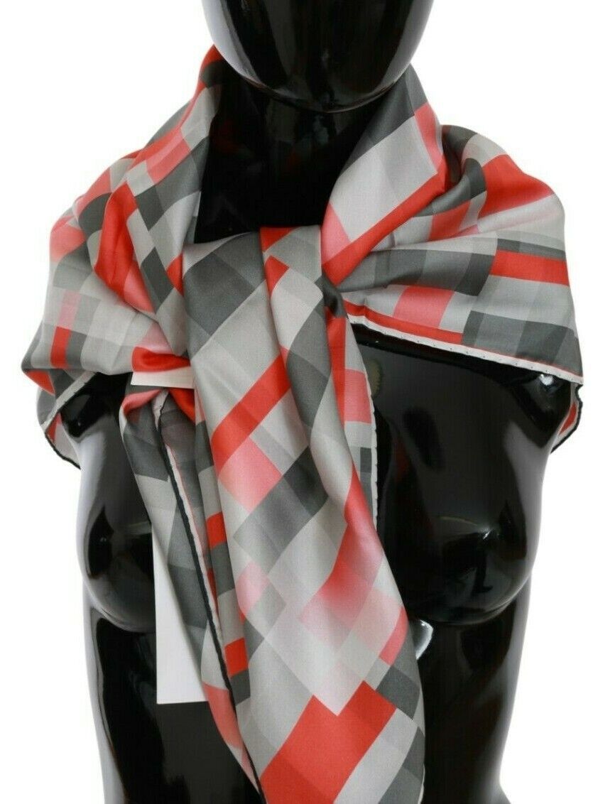 Costume National Gray Red Silk Shawl Foulard Wrap  Scarf | Regal Royce