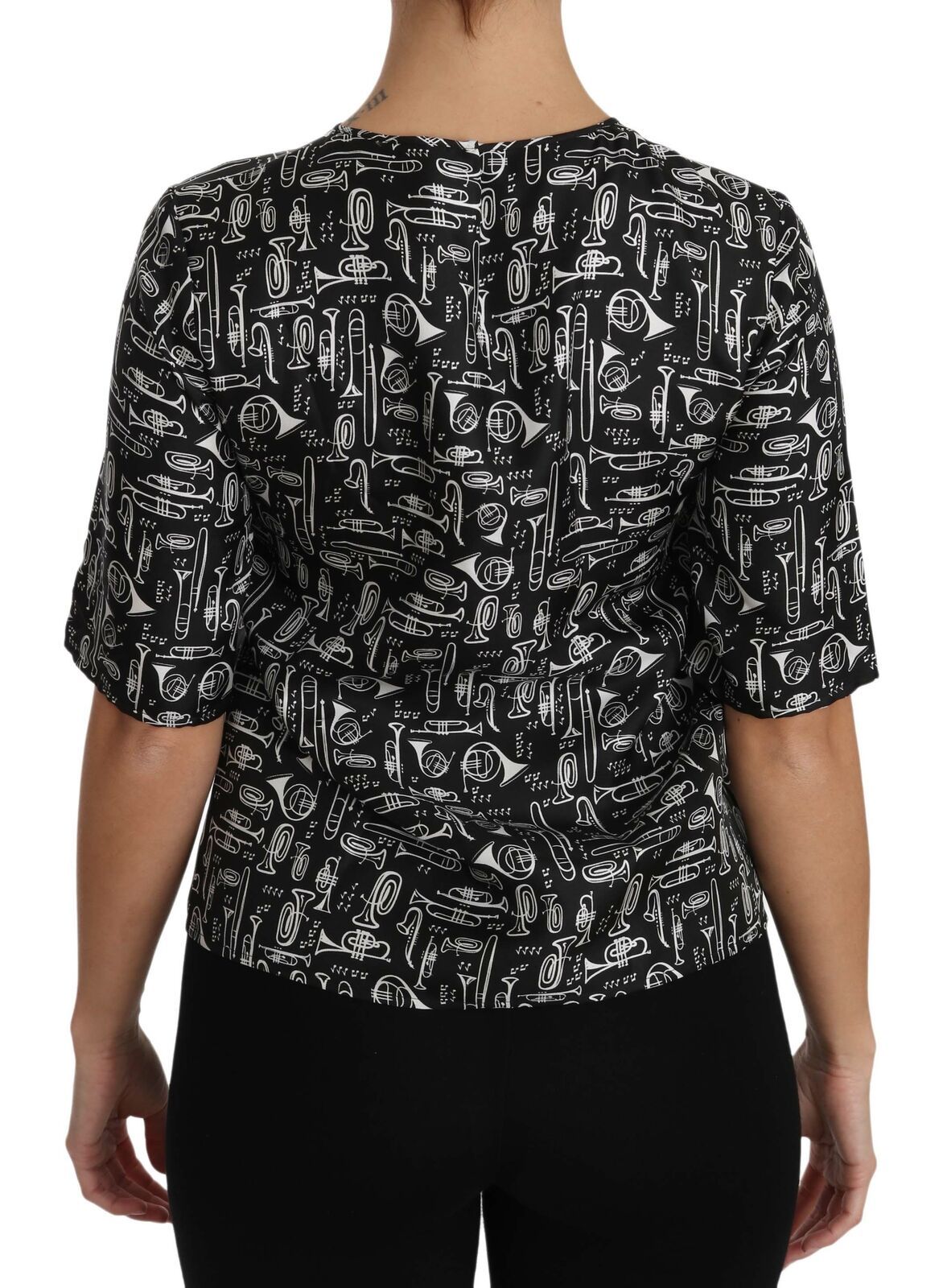 Dolce & Gabbana Black Musical Instruments Print Silk Blouse | Regal Royce