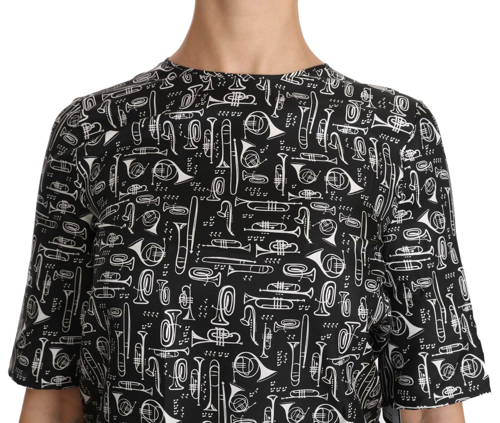 Dolce & Gabbana Black Musical Instruments Print Silk Blouse | Regal Royce