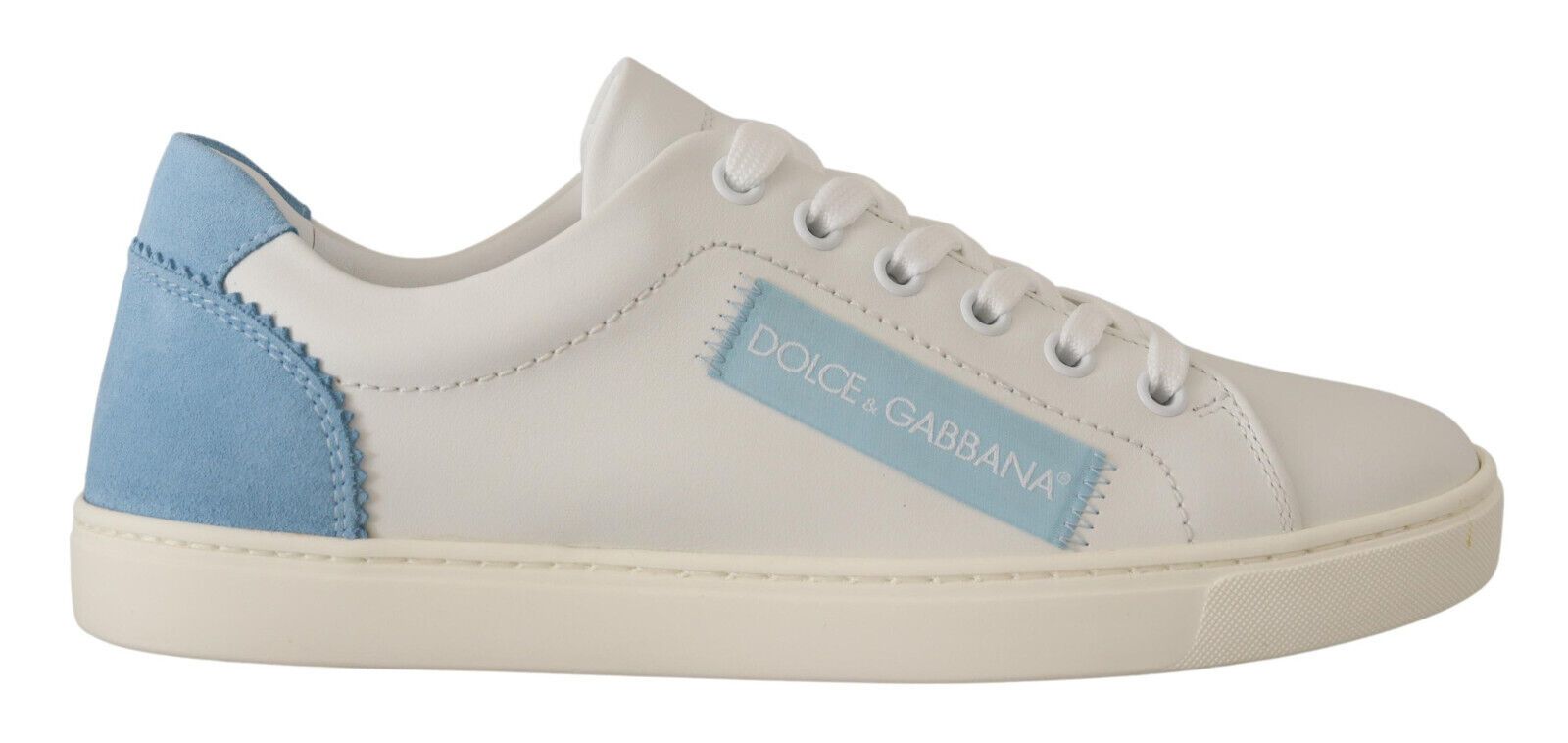 Dolce & Gabbana White Blue Leather Low Top Sneakers Shoes | Regal Royce