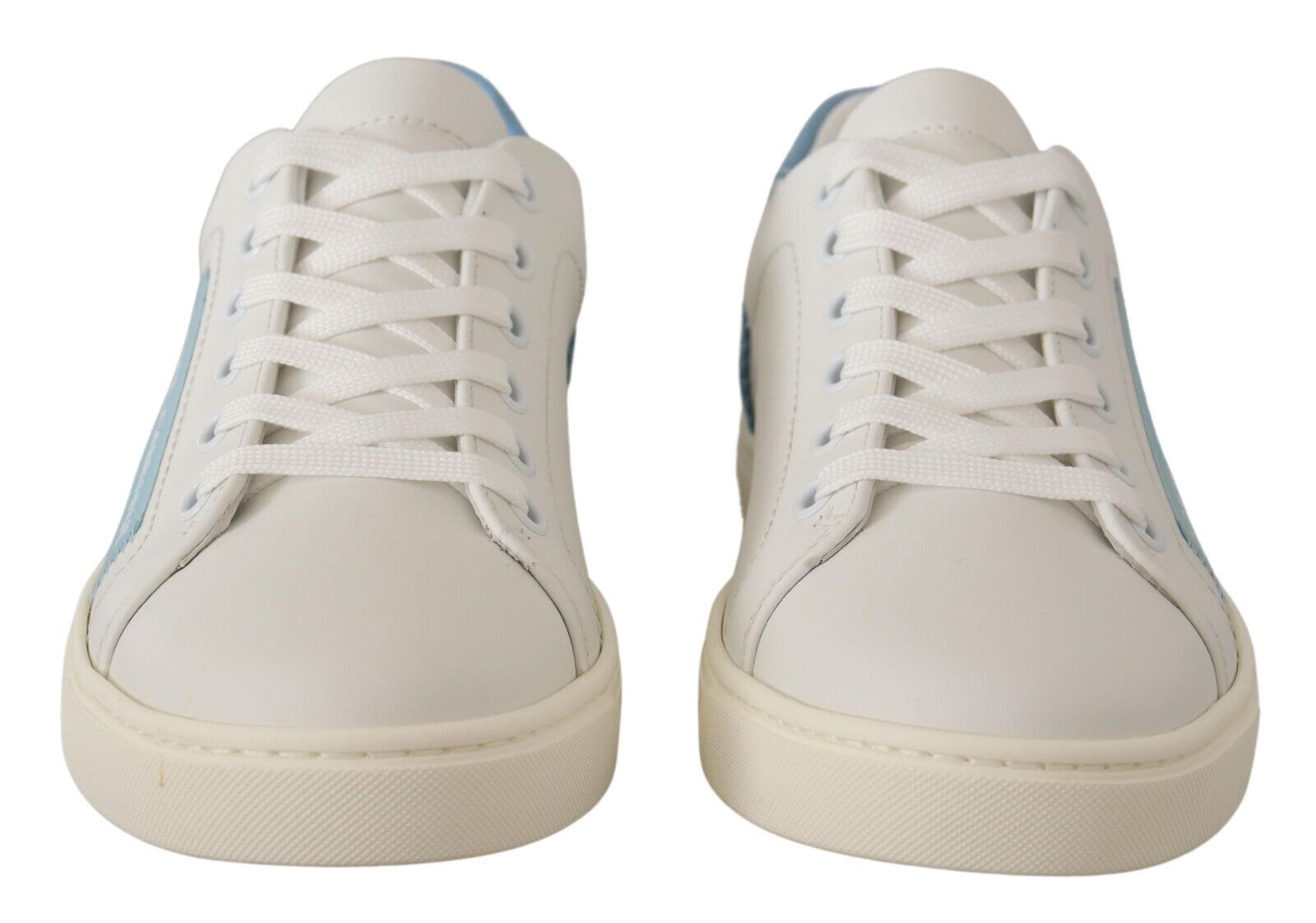 Dolce & Gabbana White Blue Leather Low Top Sneakers Shoes | Regal Royce