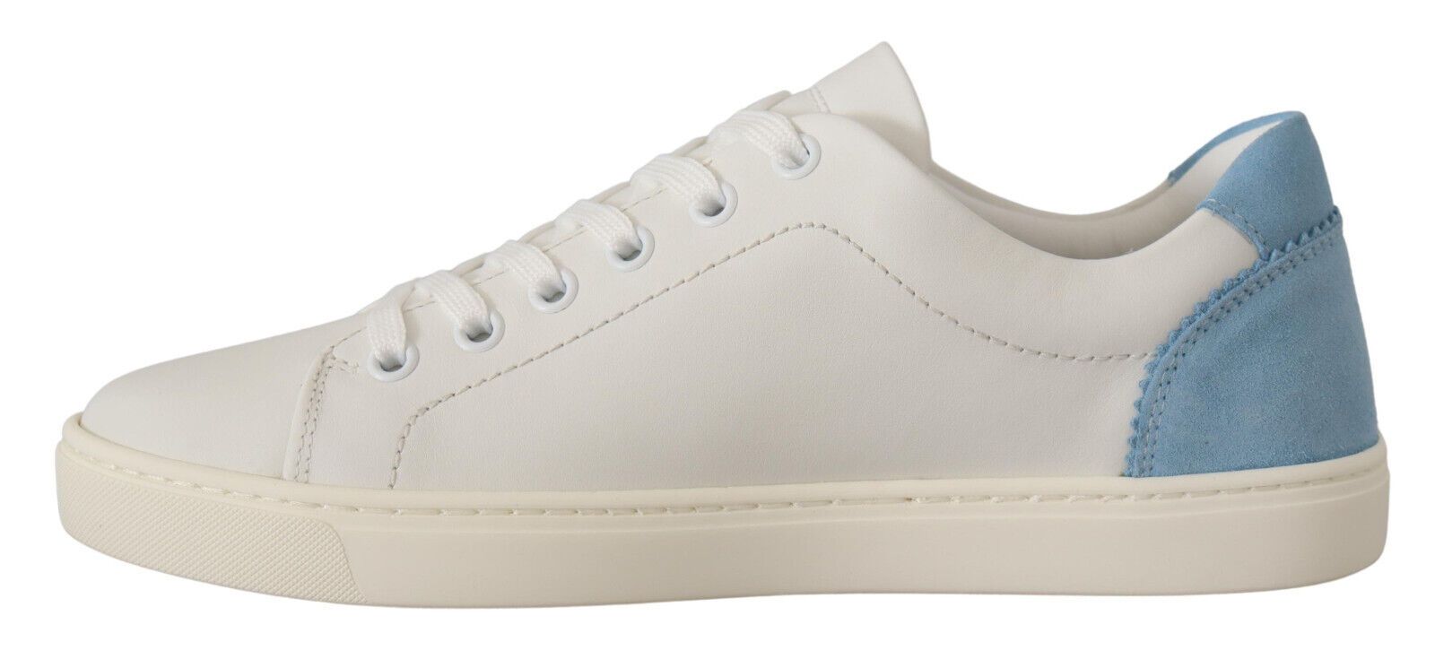 Dolce & Gabbana White Blue Leather Low Top Sneakers Shoes | Regal Royce
