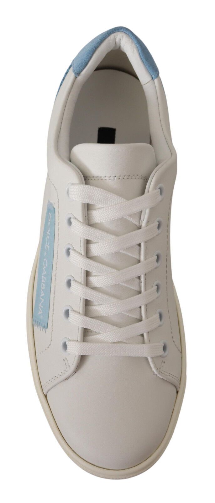 Dolce & Gabbana White Blue Leather Low Top Sneakers Shoes | Regal Royce