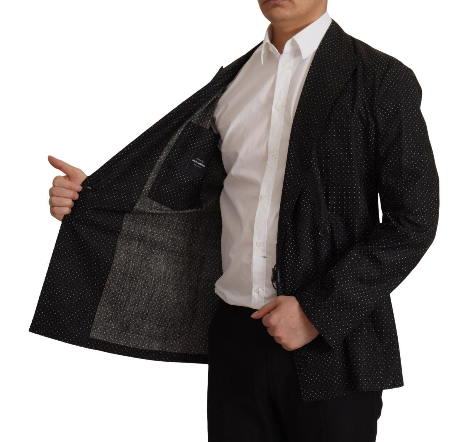 Dolce & Gabbana Black Polka Dotted Cotton Blazer Jacket | Regal Royce