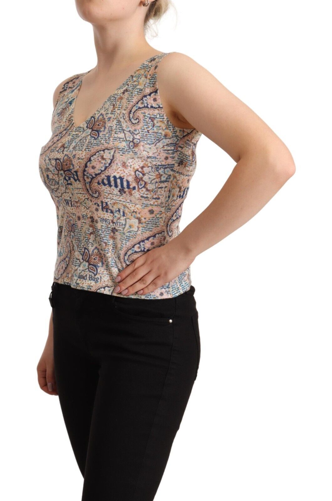 John Galliano Multicolor Cotton Sleeveless V-neck Tank Top | Regal Royce