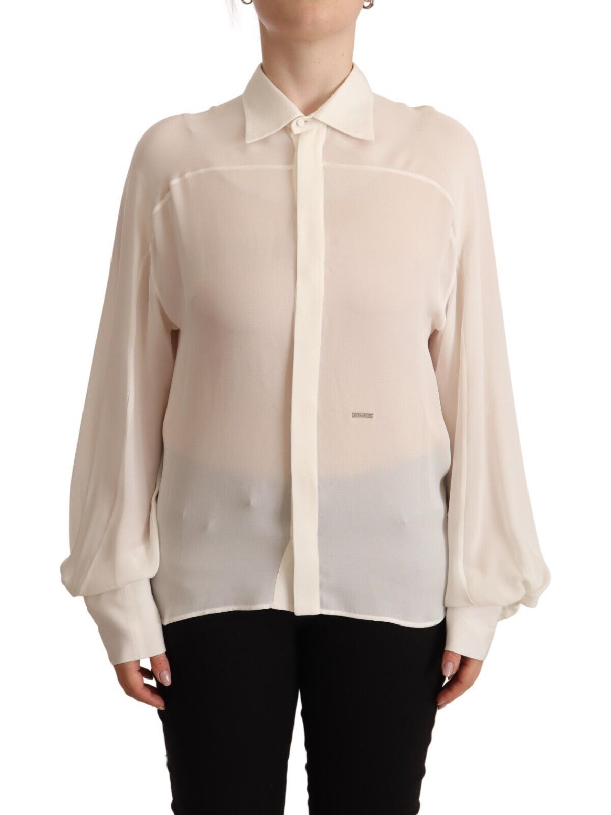 Dsquared² Off White Silk Long Sleeves Collared Blouse Top | Regal Royce