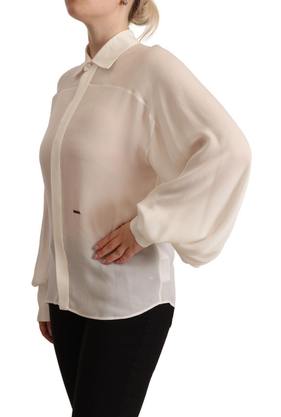 Dsquared² Off White Silk Long Sleeves Collared Blouse Top | Regal Royce