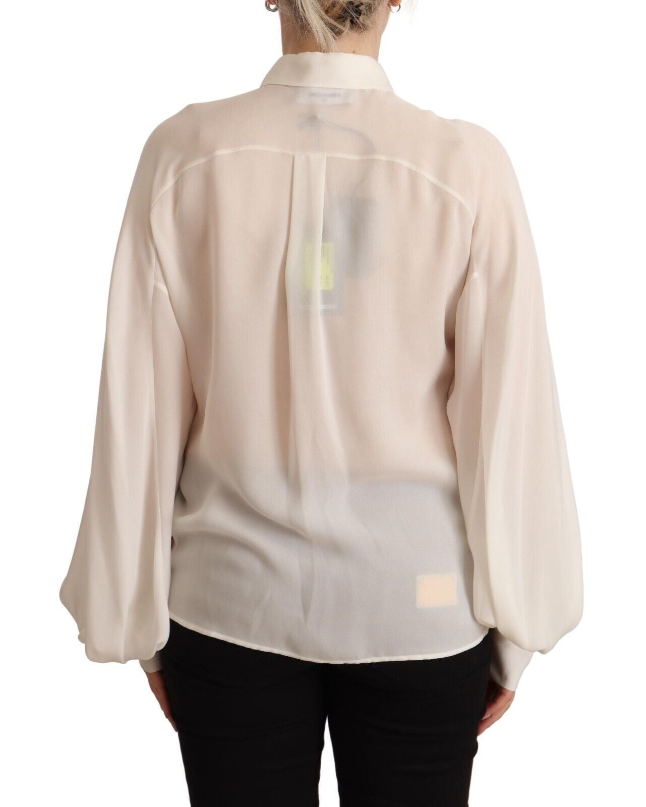 Dsquared² Off White Silk Long Sleeves Collared Blouse Top | Regal Royce