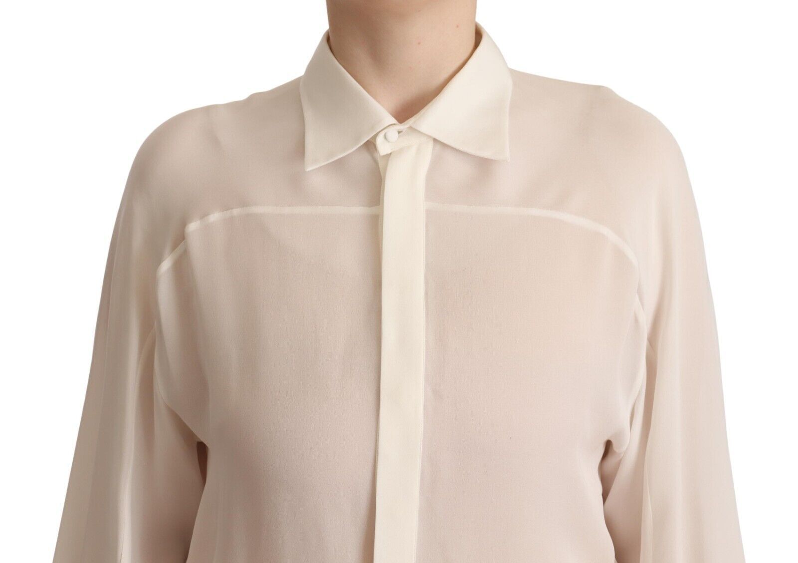 Dsquared² Off White Silk Long Sleeves Collared Blouse Top | Regal Royce