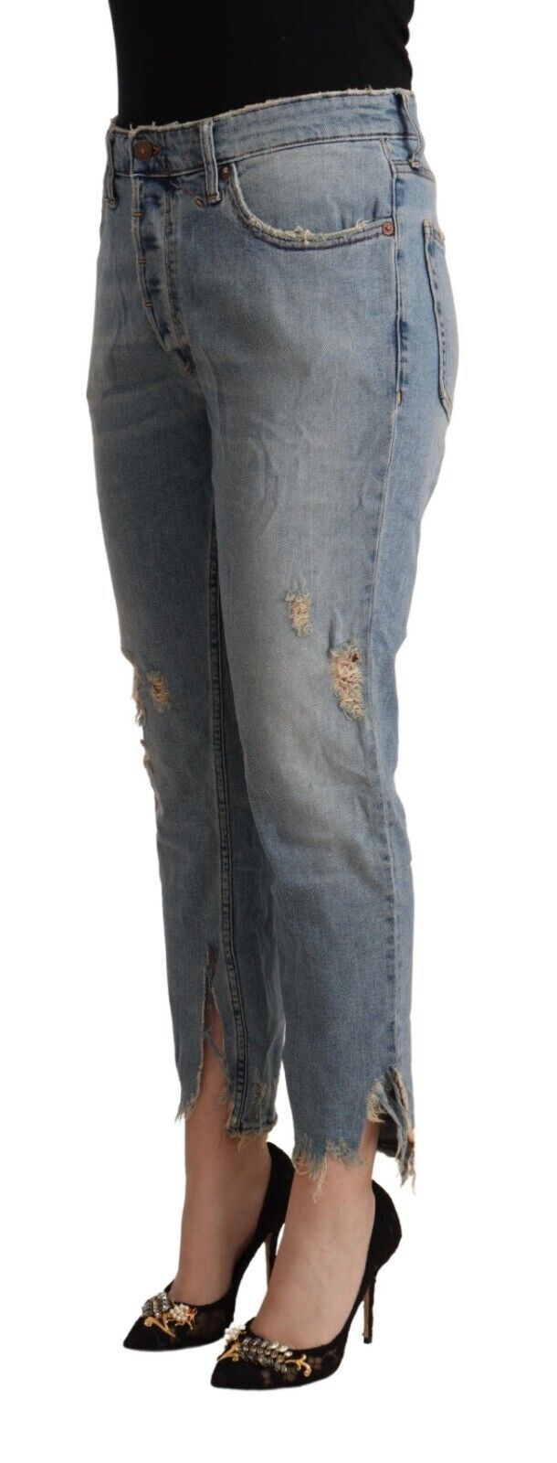 CYCLE Light Blue Distressed Mid Waist Cropped Denim Jeans | Regal Royce