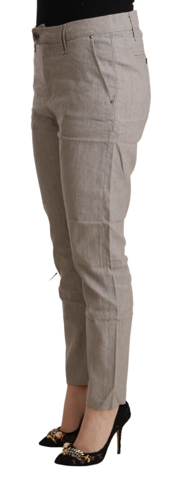 CYCLE Light Gray Linen Blend Mid Waist Tapered Pants | Regal Royce