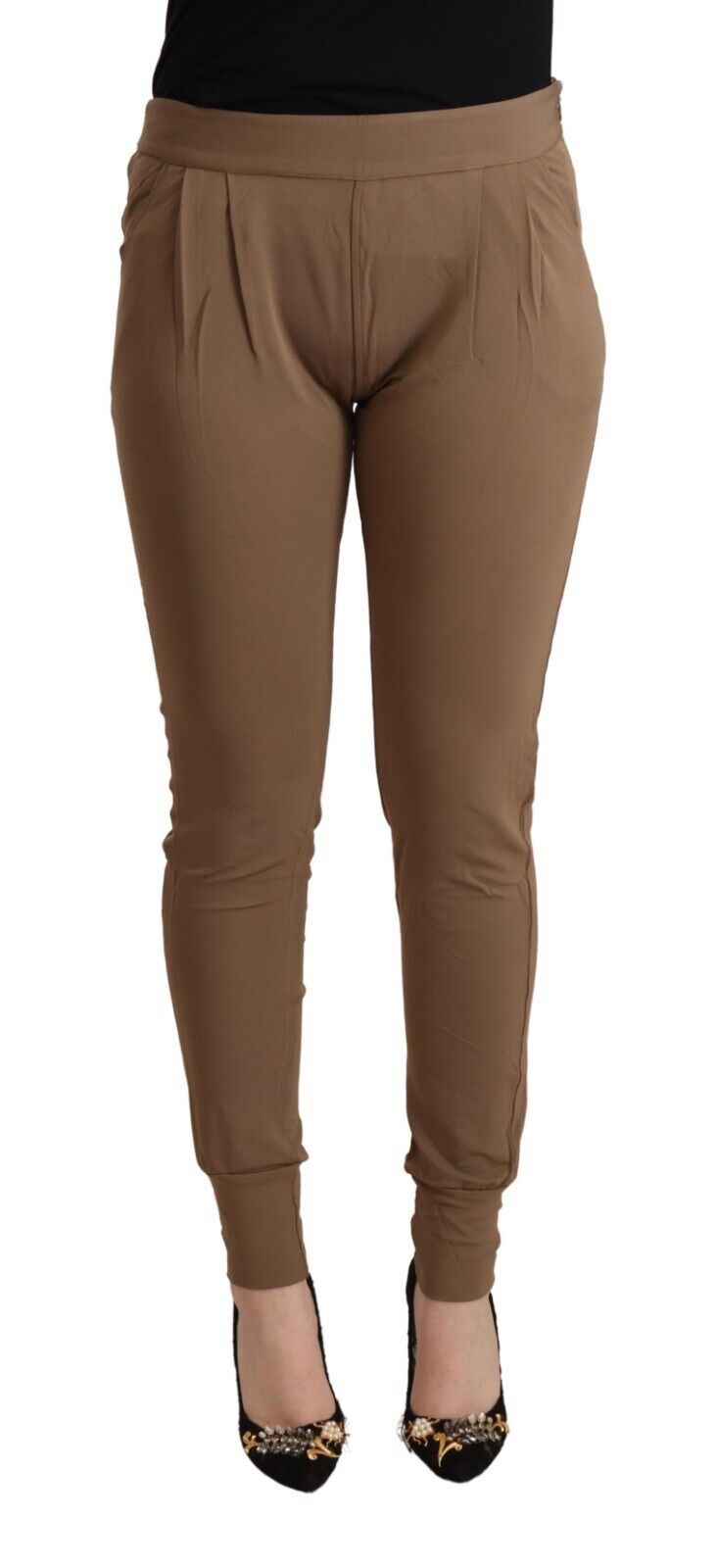Scervino Street Brown Viscose Mid Waist Slim Tapered Pants | Regal Royce