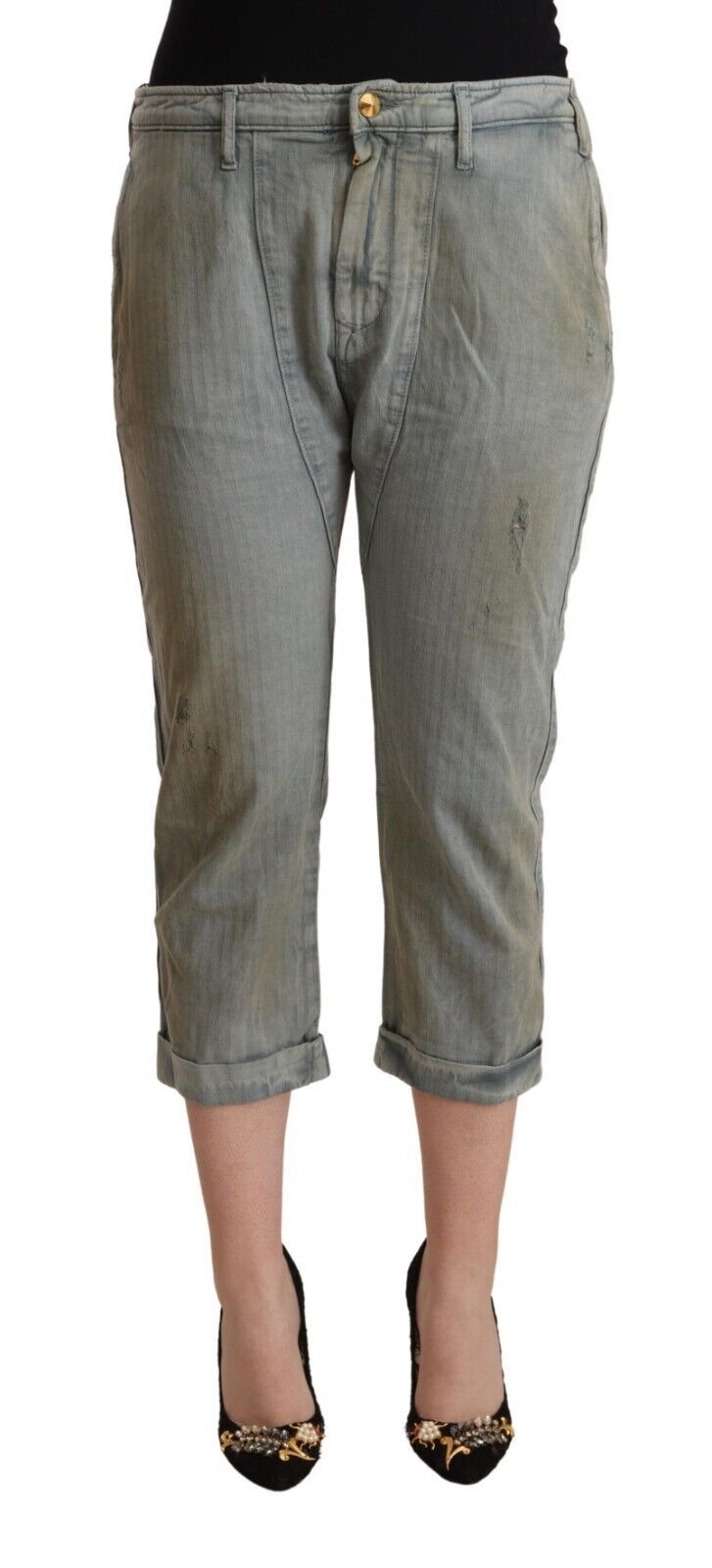 CYCLE Gray 100% Cotton Mid Waist Skinny Cropped Pants | Regal Royce
