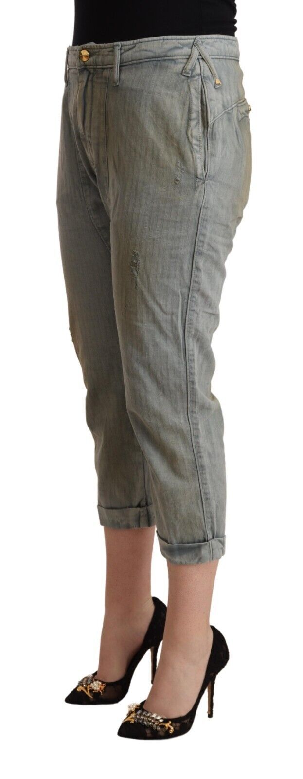 CYCLE Gray 100% Cotton Mid Waist Skinny Cropped Pants | Regal Royce