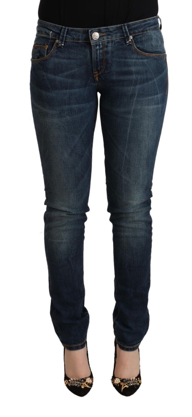 Acht Blue Washed Cotton Slim Fit Denim Low Waist Jeans | Regal Royce