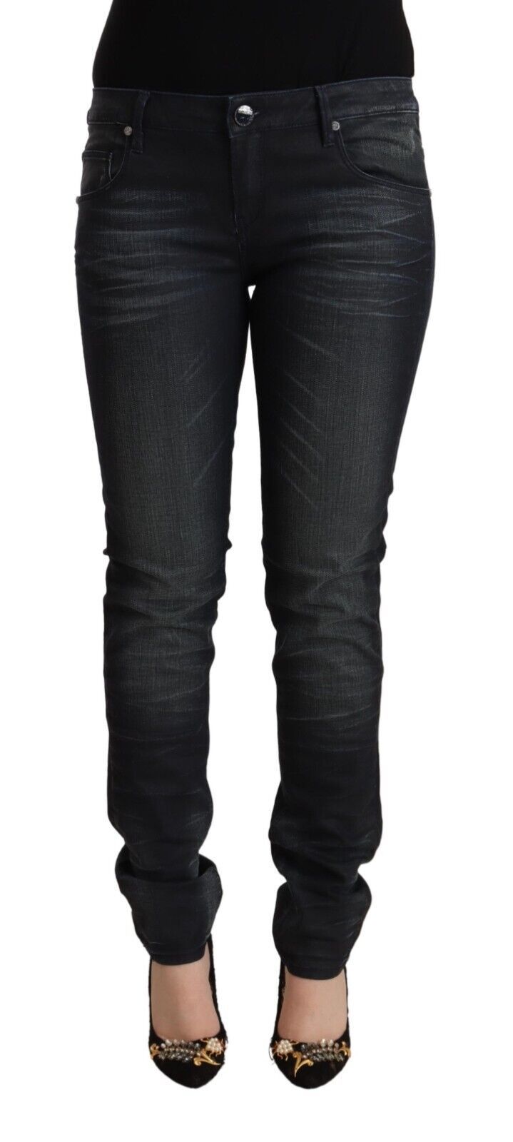 Acht Black Washed Cotton Low Waist Slim Fit Denim Jeans | Regal Royce