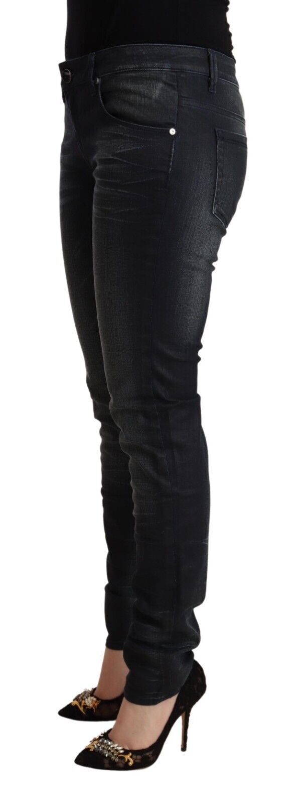 Acht Black Washed Cotton Low Waist Slim Fit Denim Jeans | Regal Royce