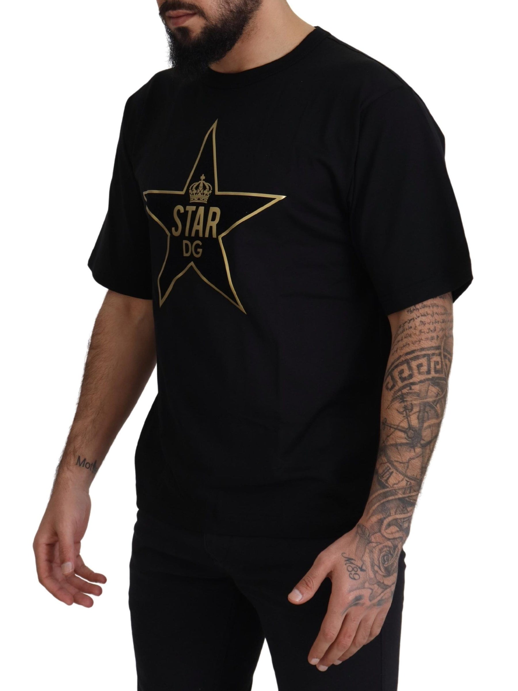Dolce & Gabbana Black Gold STAR Crown DG Cotton Crewneck T-shirt | Regal Royce