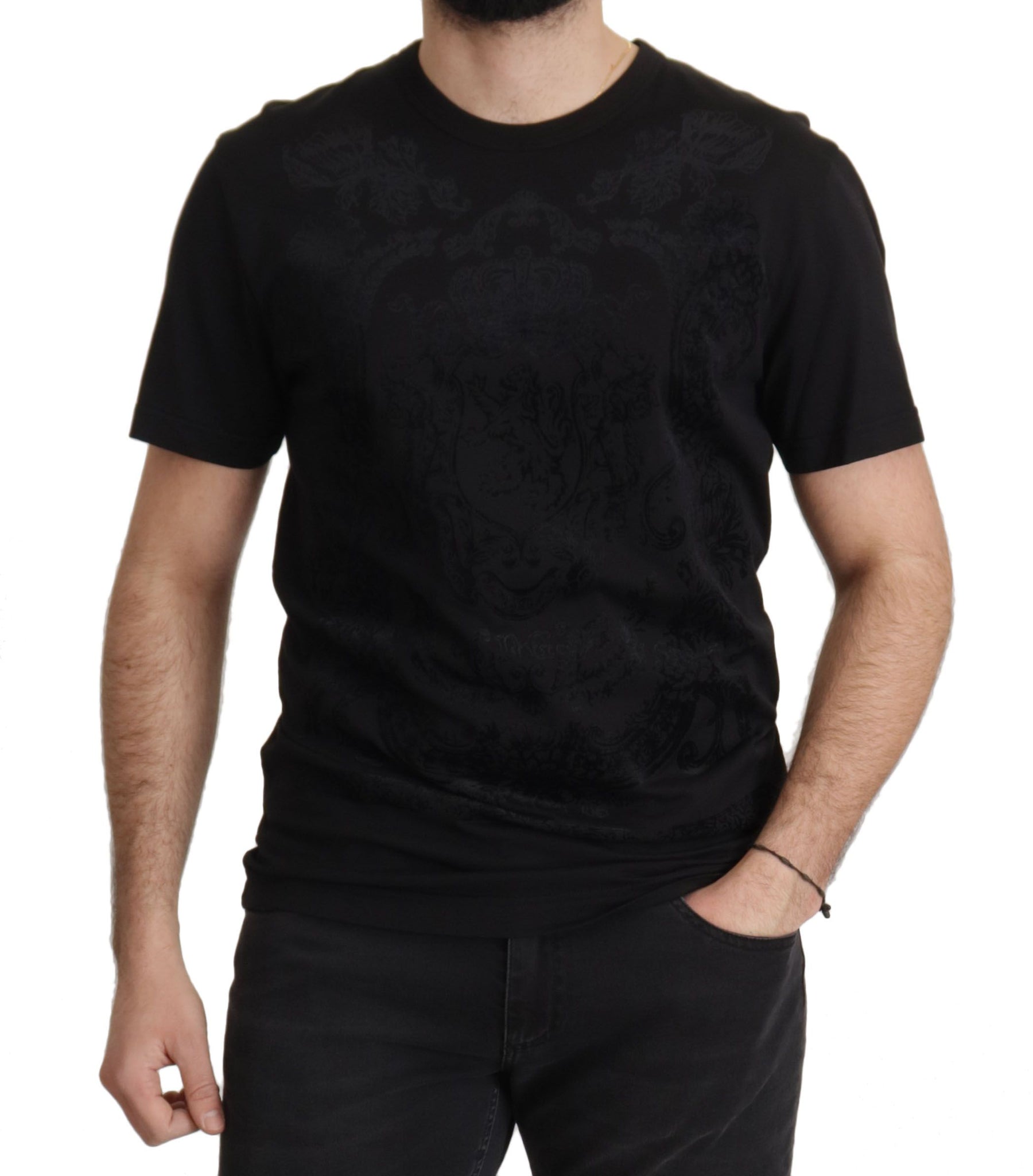 Dolce & Gabbana Black DG Baroque Cotton Crewneck T-shirt | Regal Royce