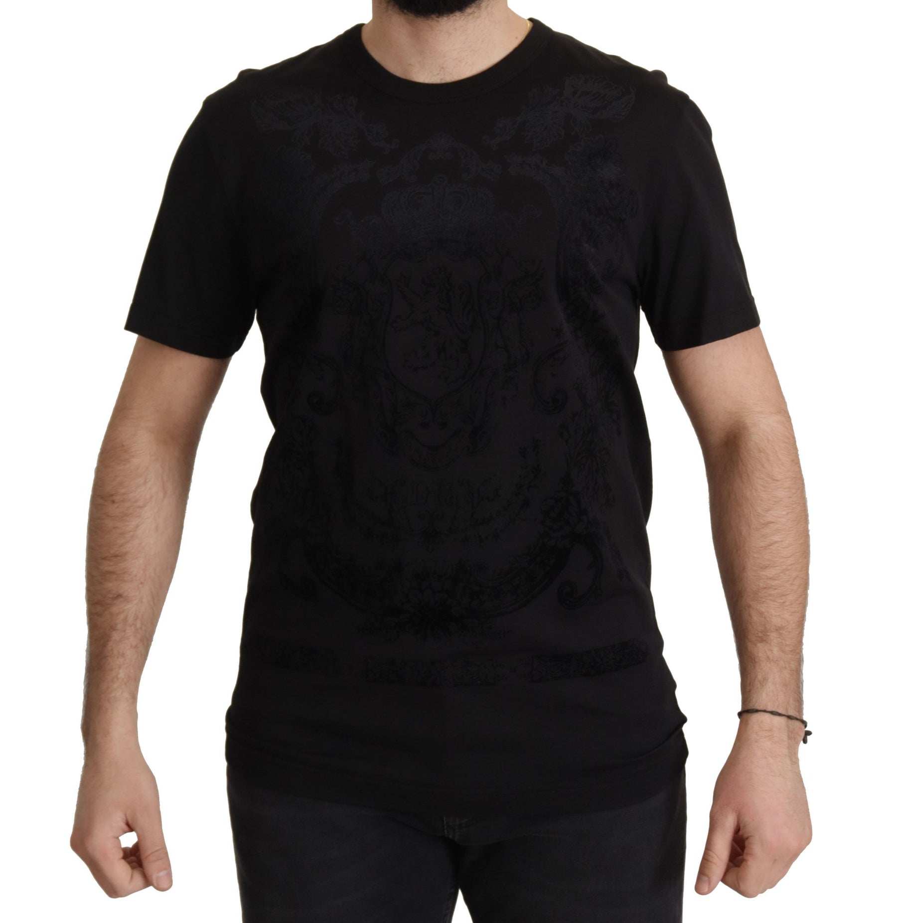 Dolce & Gabbana Black DG Baroque Cotton Crewneck T-shirt | Regal Royce