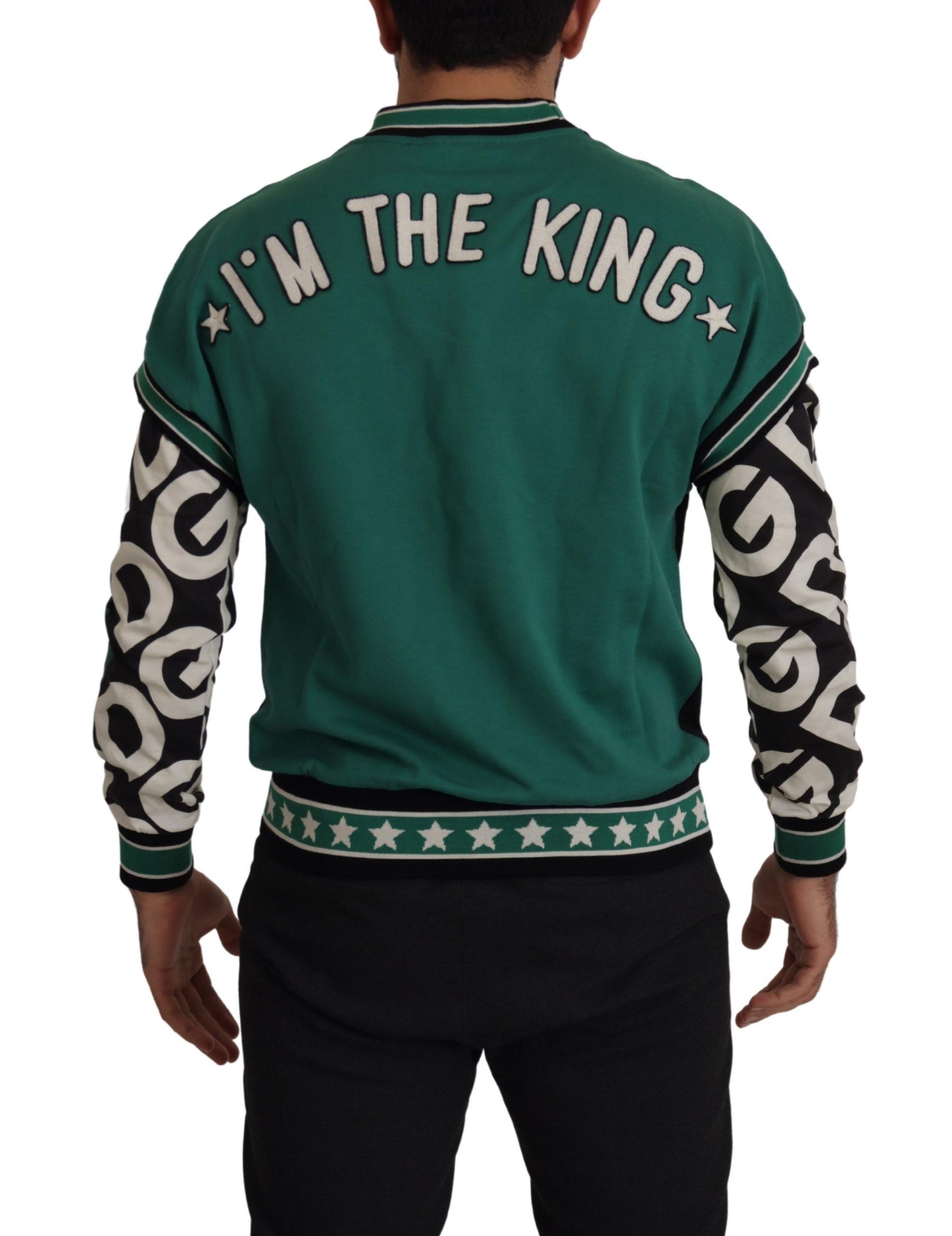 Dolce & Gabbana Black Green Cotton KING Star Crewneck Pullover Sweater | Regal Royce