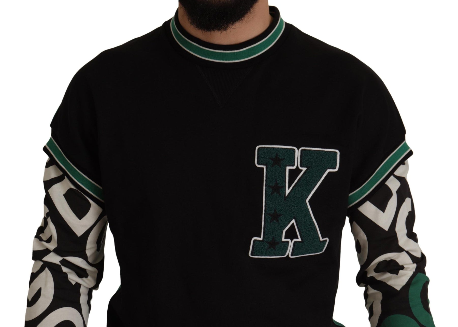 Dolce & Gabbana Black Green Cotton KING Star Crewneck Pullover Sweater | Regal Royce