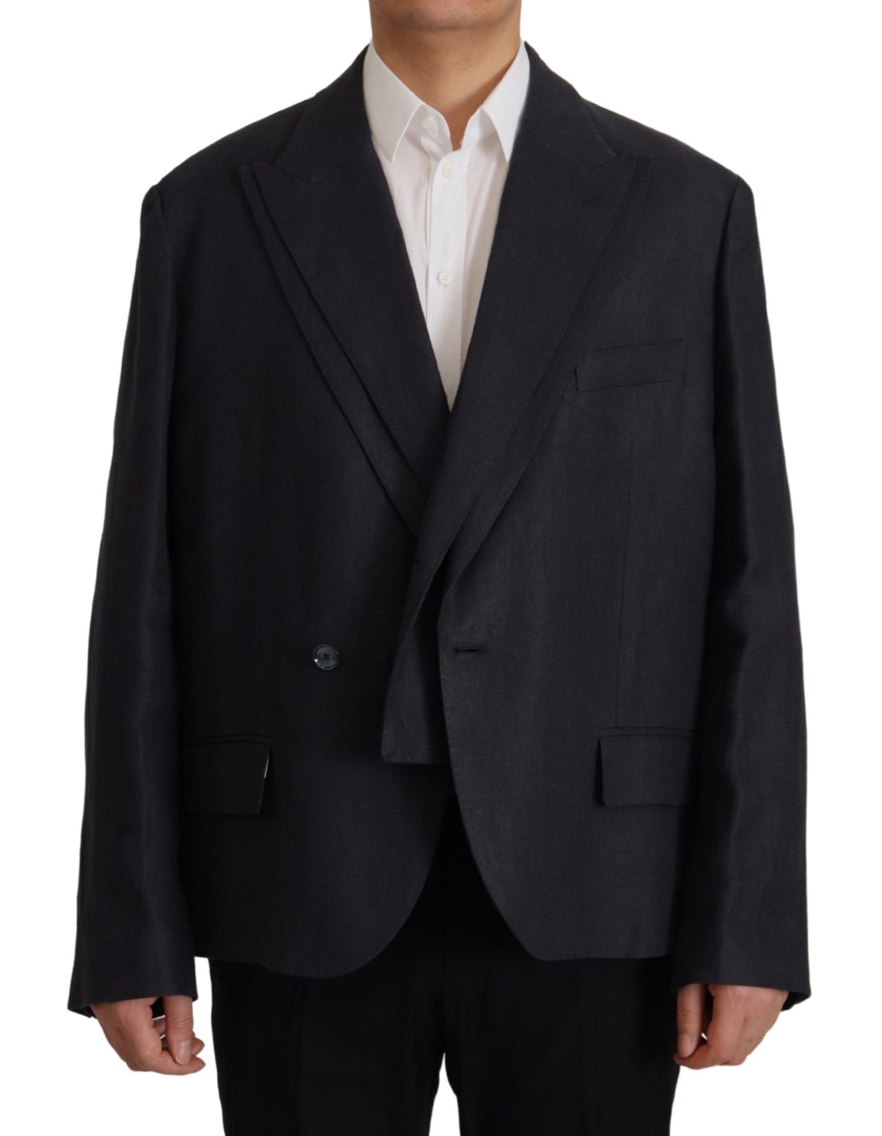 Dolce & Gabbana Blue Linen Formal Mens Blazer Jacket | Regal Royce