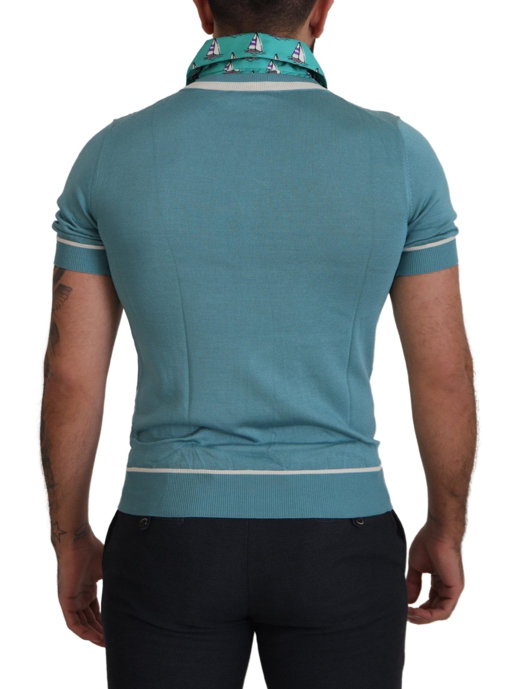 Dolce & Gabbana Blue Silk Polo Top Mens V-neck  T-shirt | Regal Royce