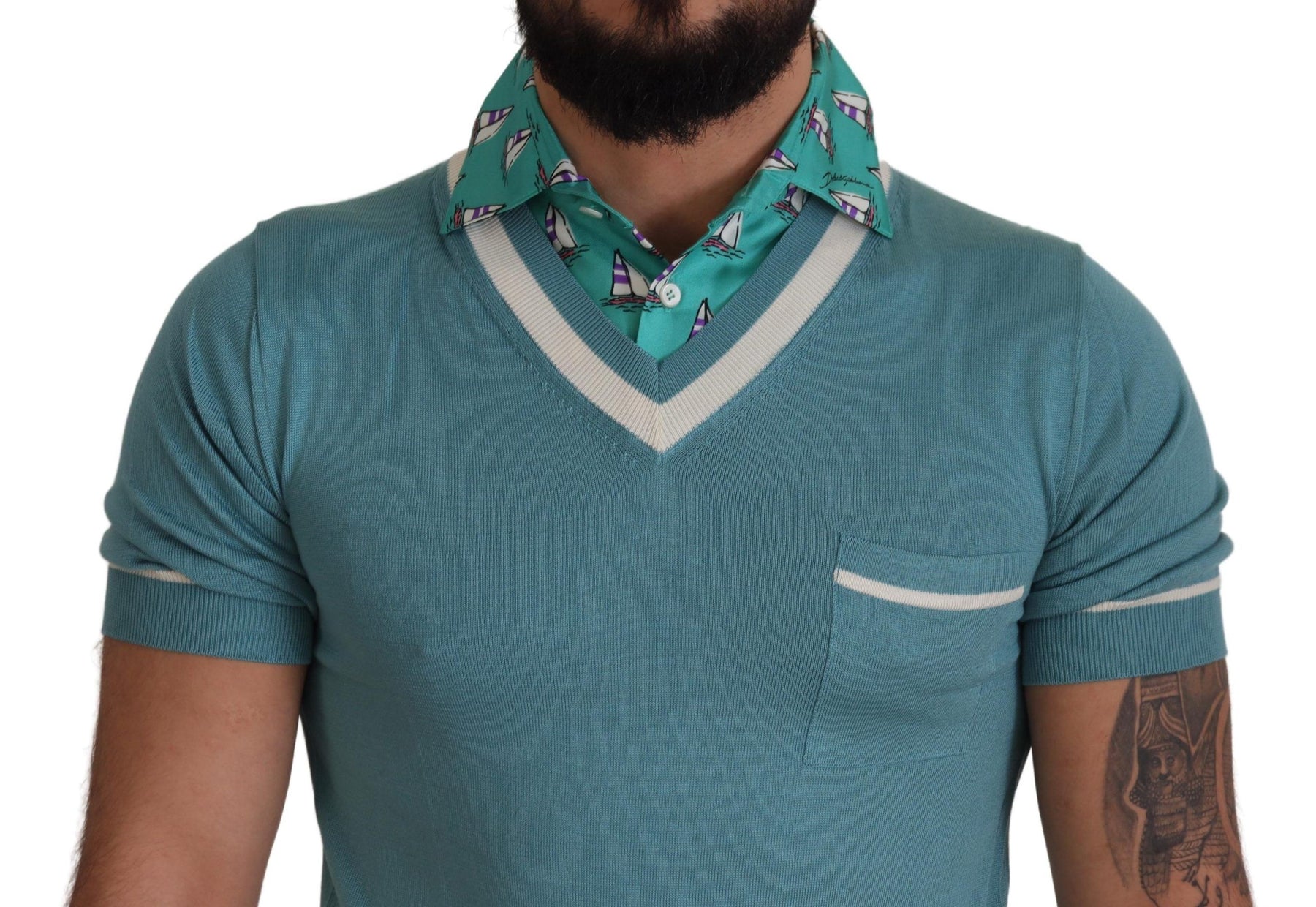 Dolce & Gabbana Blue Silk Polo Top Mens V-neck  T-shirt | Regal Royce