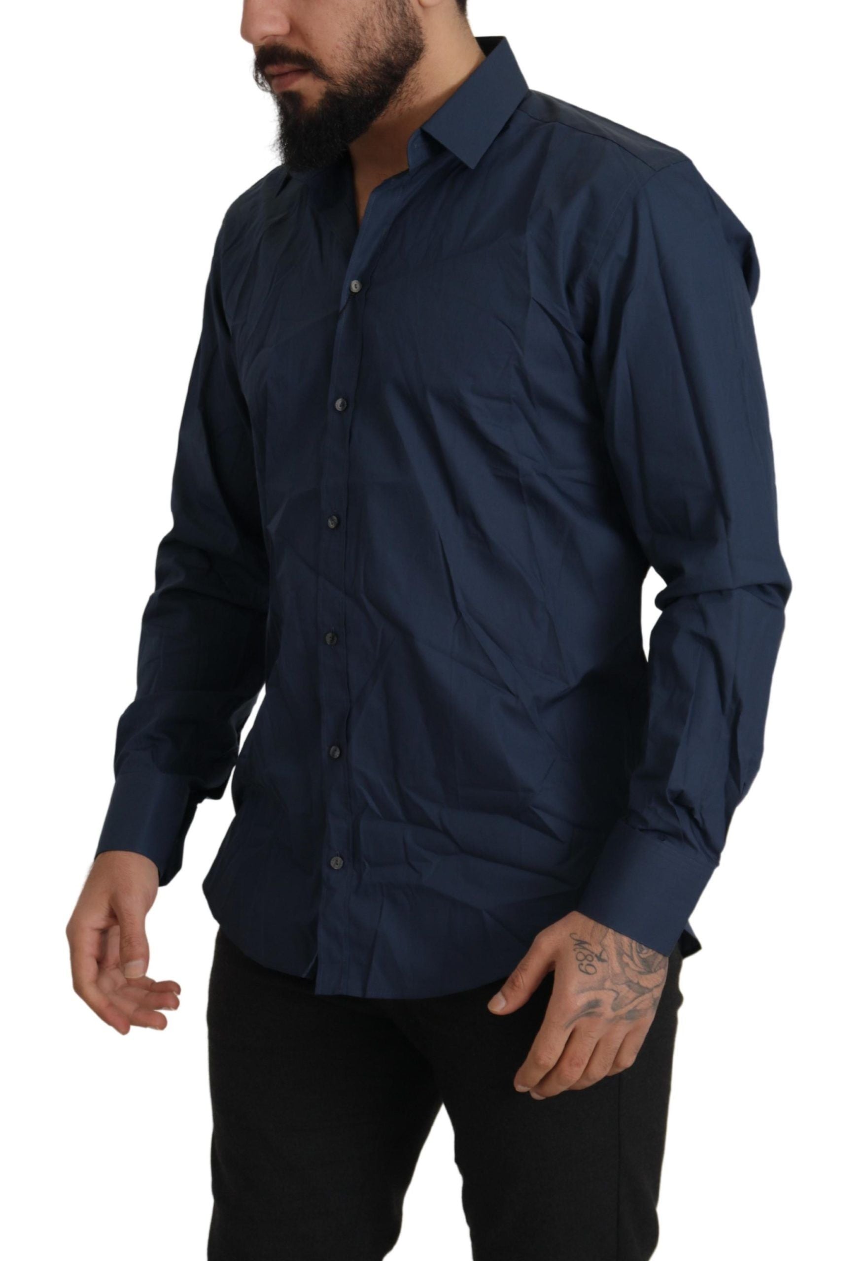 Dolce & Gabbana Blue Cotton MARTINI Slim Fit Dress Shirt | Regal Royce