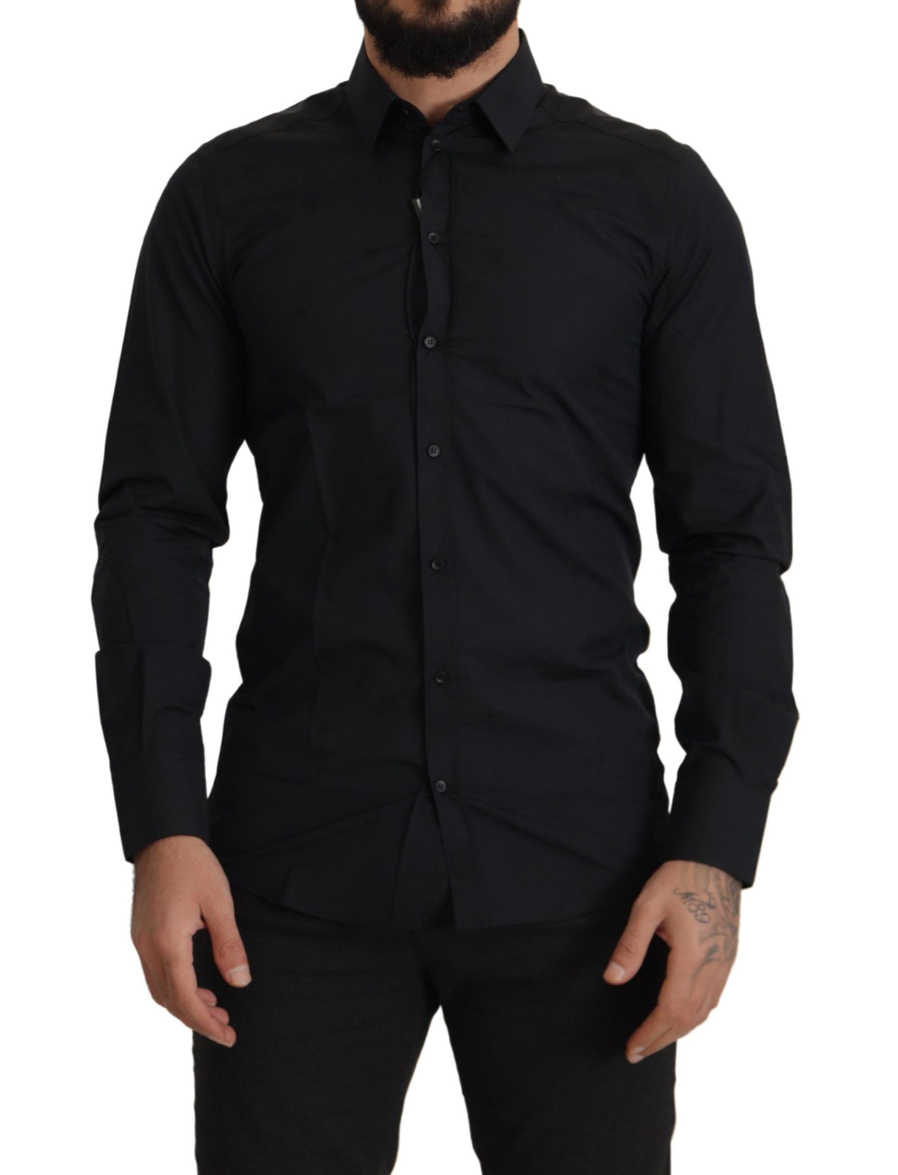 Dolce & Gabbana Black Cotton GOLD Slim Fit Dress Shirt | Regal Royce