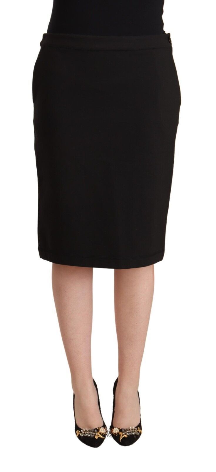 GF Ferre Black Straight Pencil Cut Knee Length Skirt | Regal Royce
