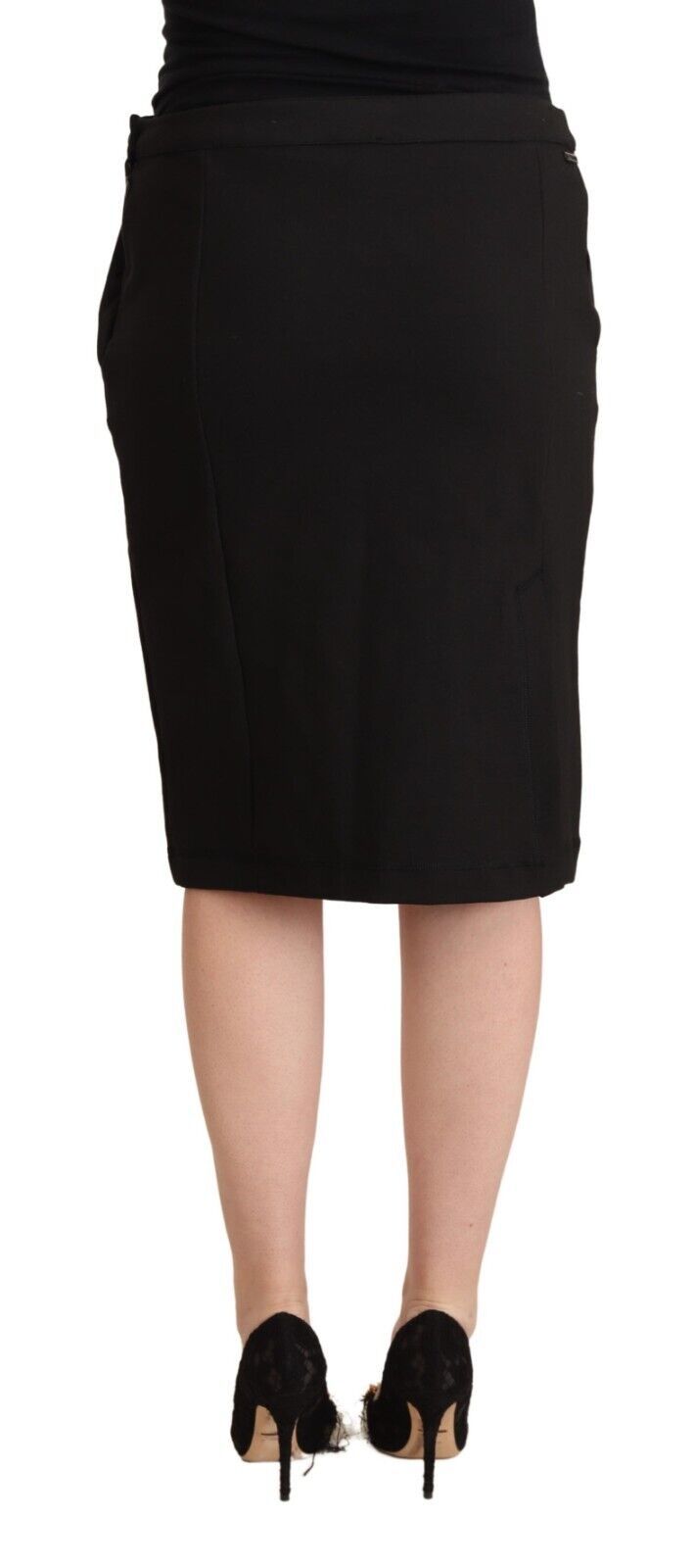 GF Ferre Black Straight Pencil Cut Knee Length Skirt | Regal Royce