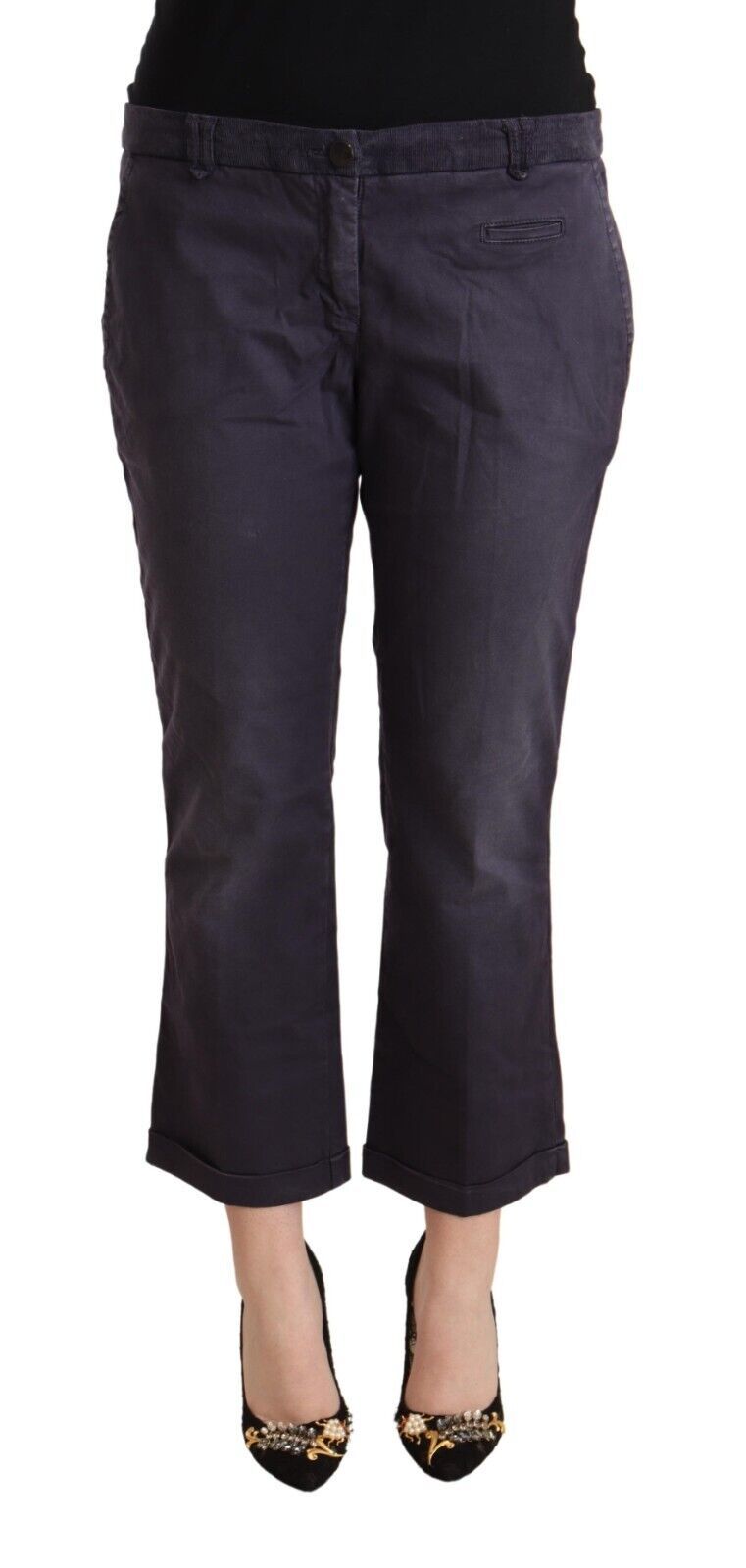 Jucca Black Low Waist Folded Hem Flared Cropped Pants | Regal Royce