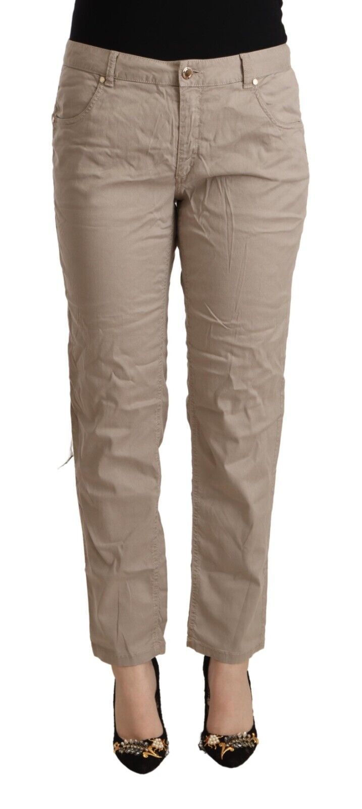 Acht Beige Tencel Mid Waist Tapered Casual Pants | Regal Royce