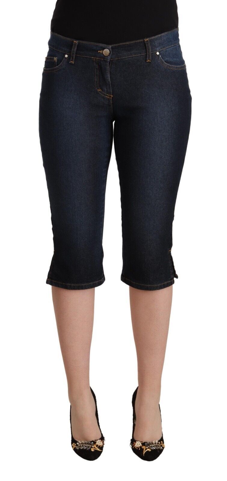 GF Ferre Blue Cotton Stretch Low Waist Slim Capri Denim Jeans | Regal Royce