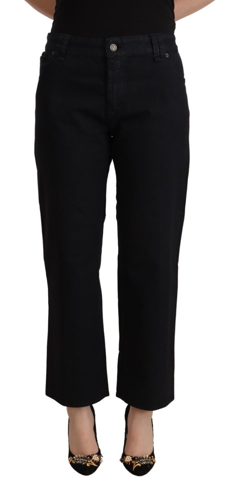 John Galliano Black Cotton Flared Cropped High Waist Denim Jeans | Regal Royce