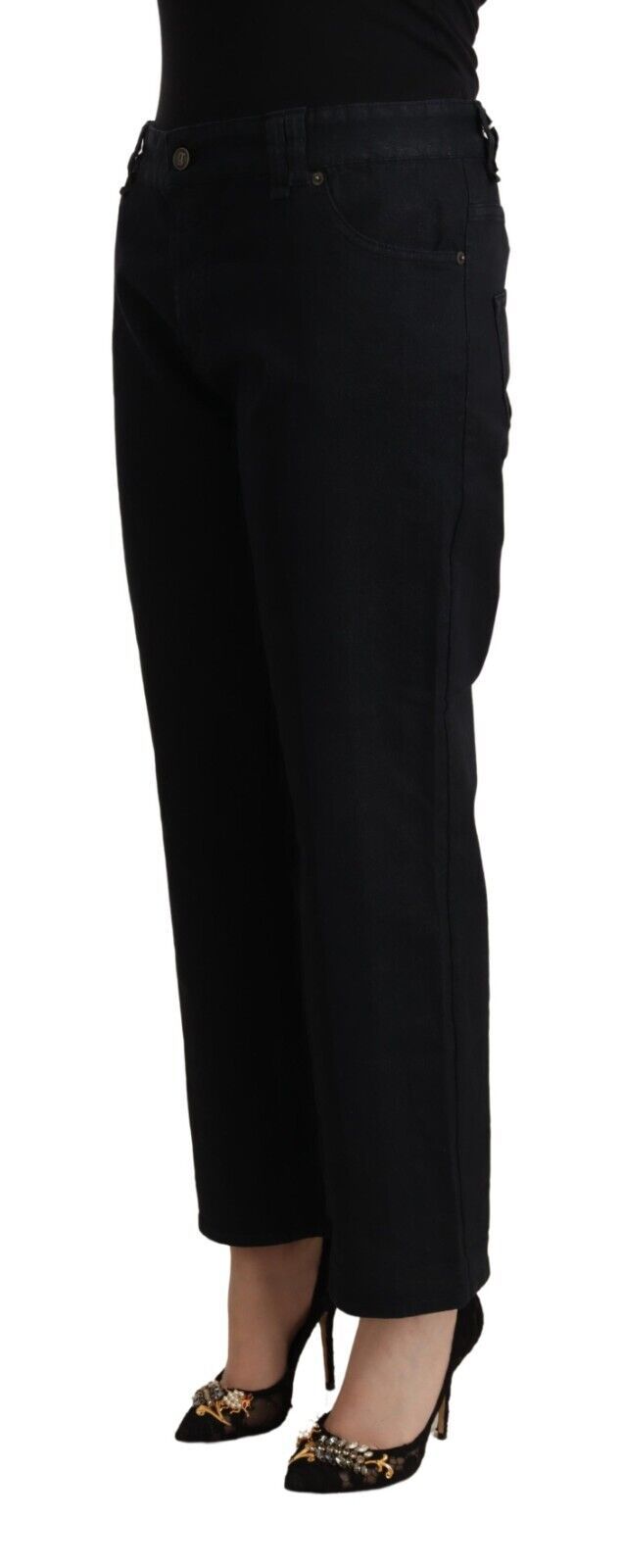 John Galliano Black Cotton Flared Cropped High Waist Denim Jeans | Regal Royce
