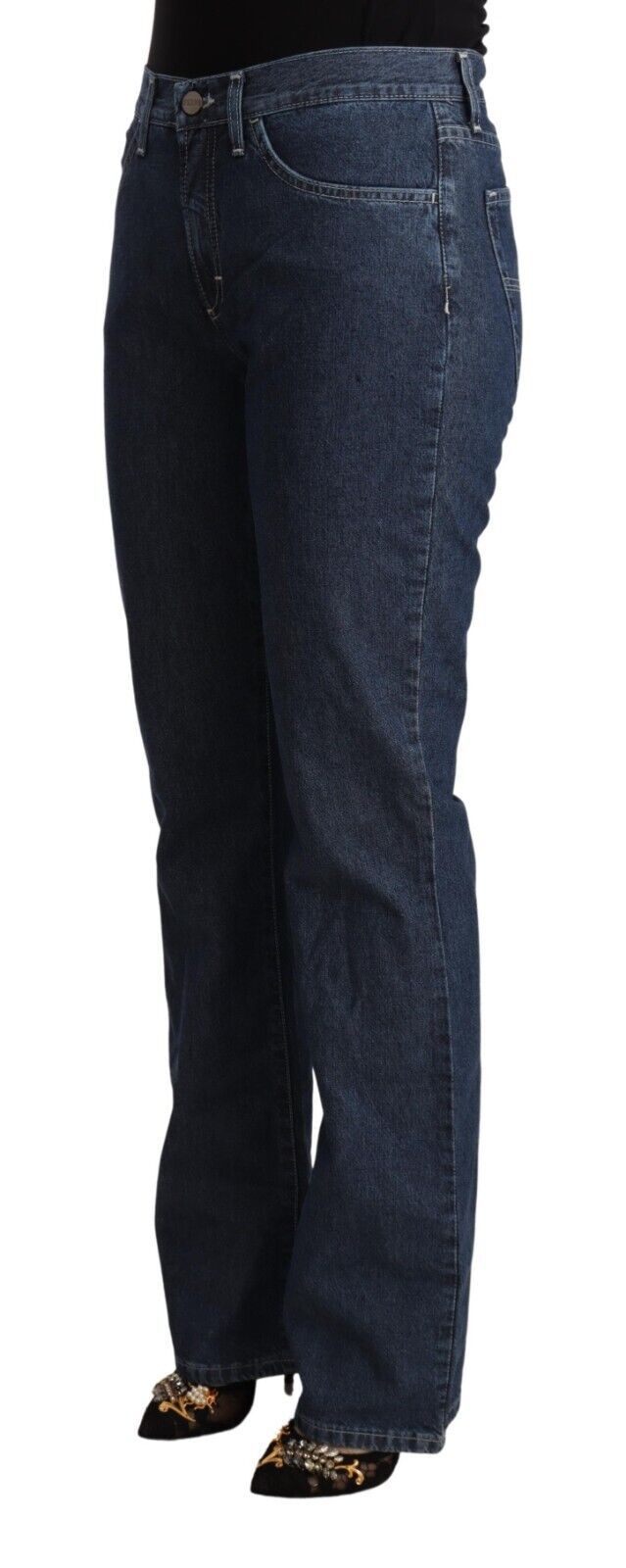 GF Ferre Blue Cotton Mid Waist Flared Denim Jeans | Regal Royce