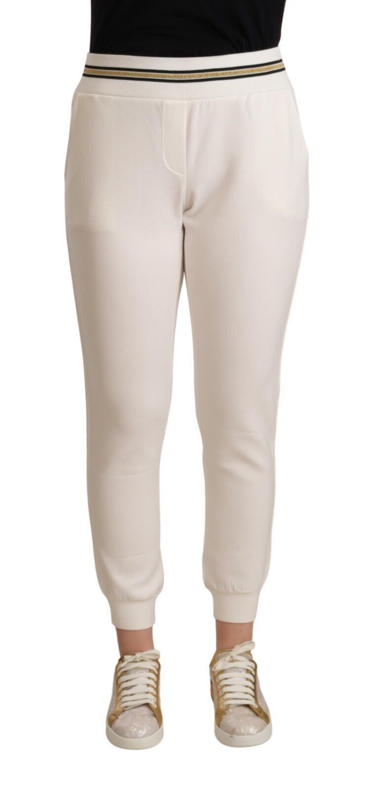Patrizia Pepe White Polyester Mid Waist Jogger Pants