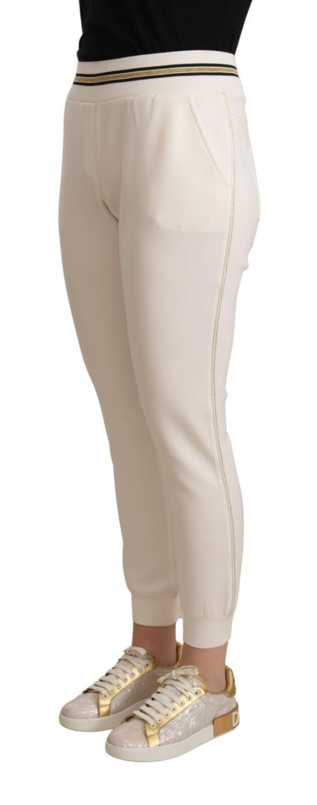 Patrizia Pepe White Polyester Mid Waist Jogger Pants | Regal Royce