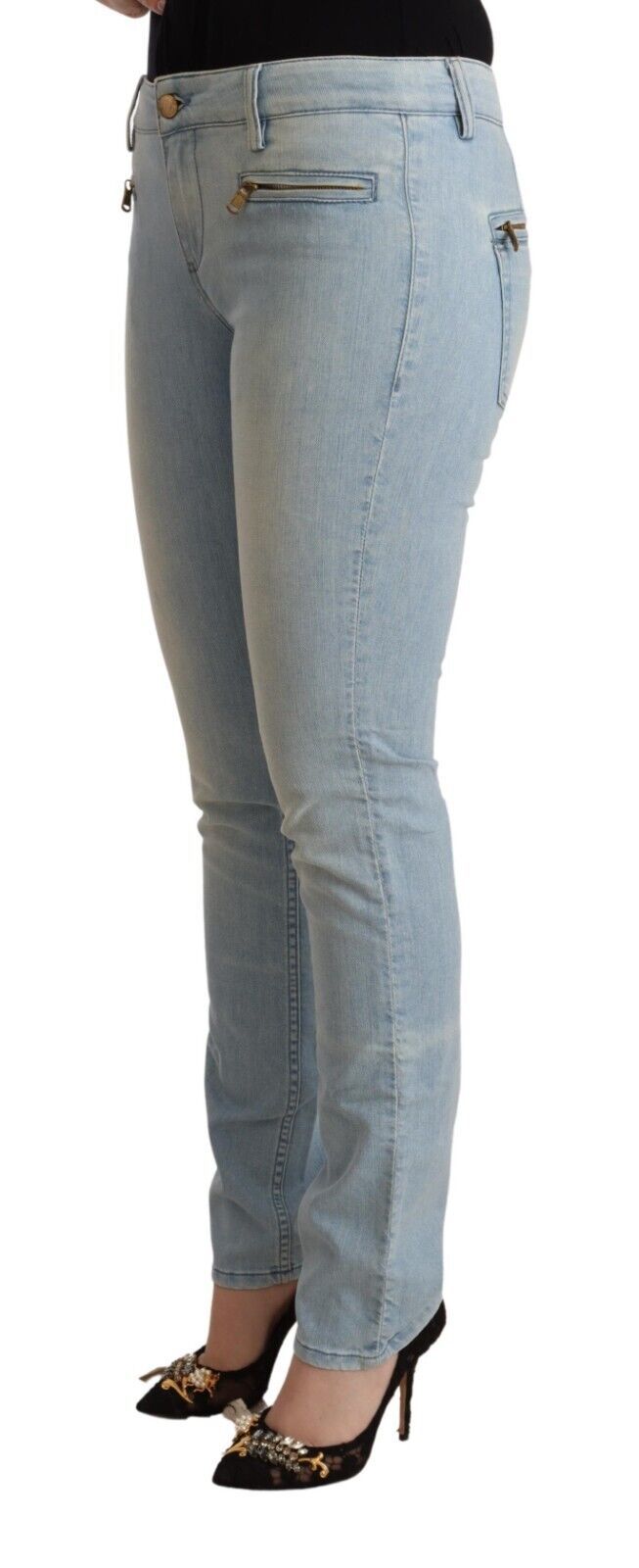 MILA SCHÖN Light Blue Cotton Mid Waist Slim Fit Denim Jeans | Regal Royce