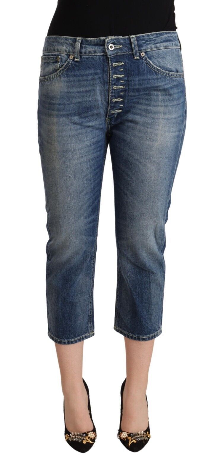 Dondup Blue Washed Mid Waist Capri Denim Jeans | Regal Royce